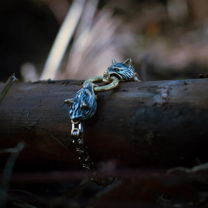Nordic Geri And Freki Wolves Bracelet