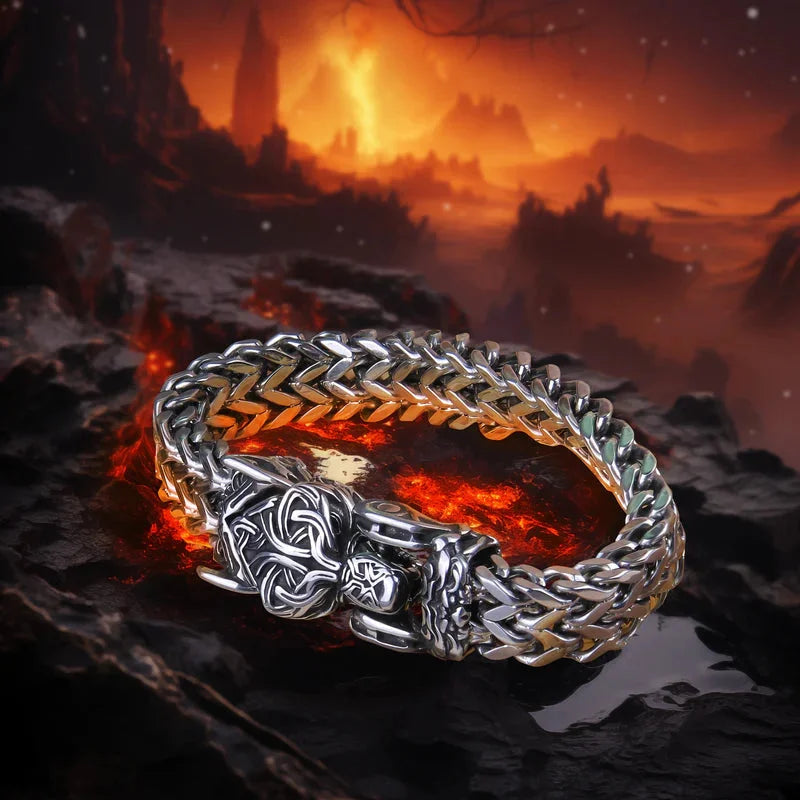 Punk Wolf With Raven Pattern Stainless Steel Bracelet
