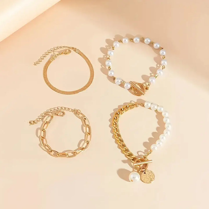 Stylish 4-piece gold bracelet set
