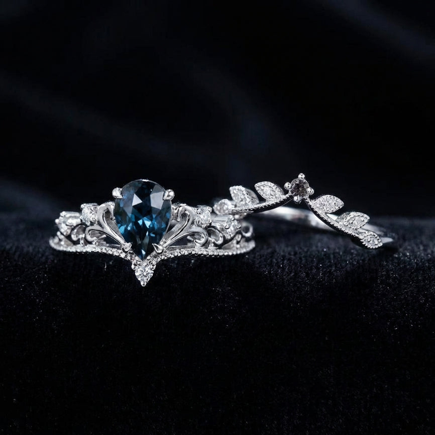 Royal Sapphire Crown Ring Set