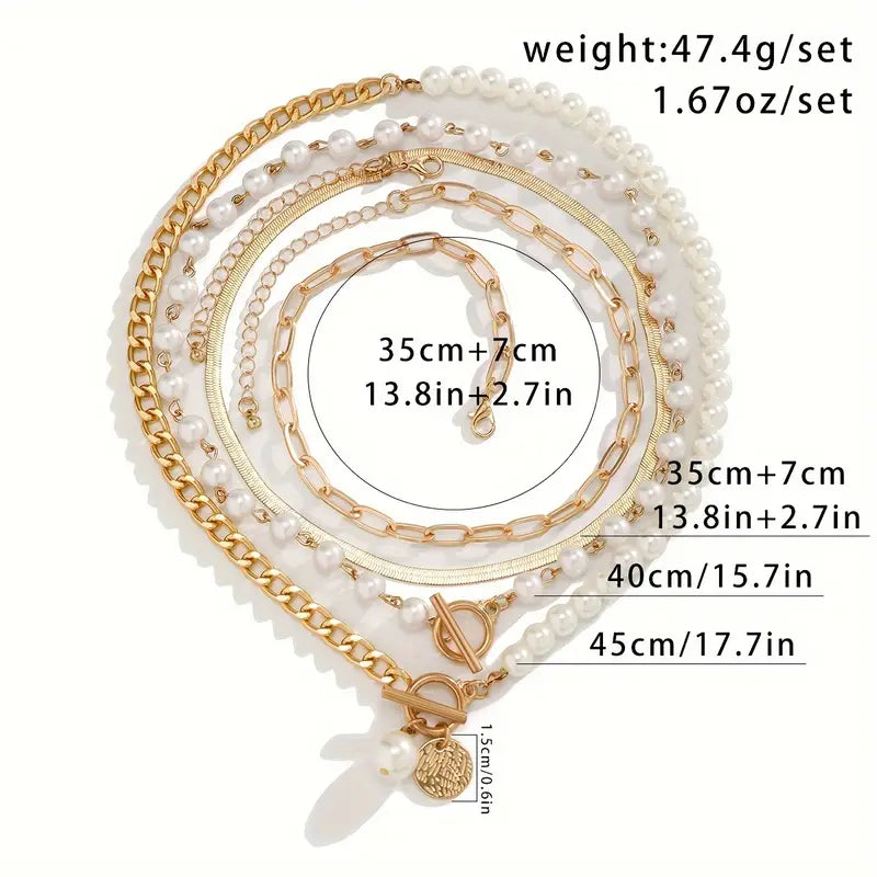 Vintage necklace with pearls and gold snake chain – set