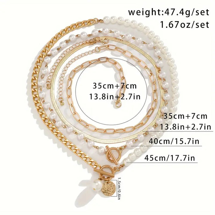 Vintage necklace with pearls and gold snake chain – set