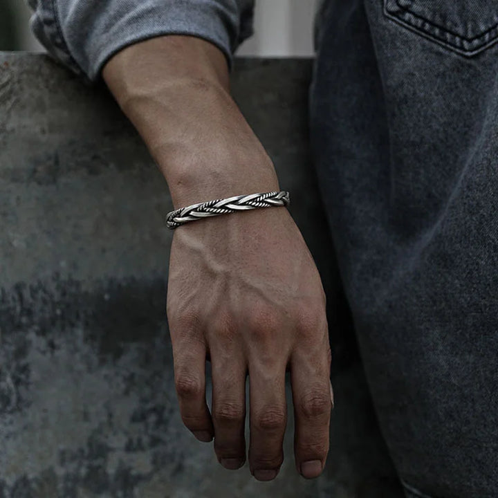 Silver hand-woven personalized retro opening adjustable bracelet