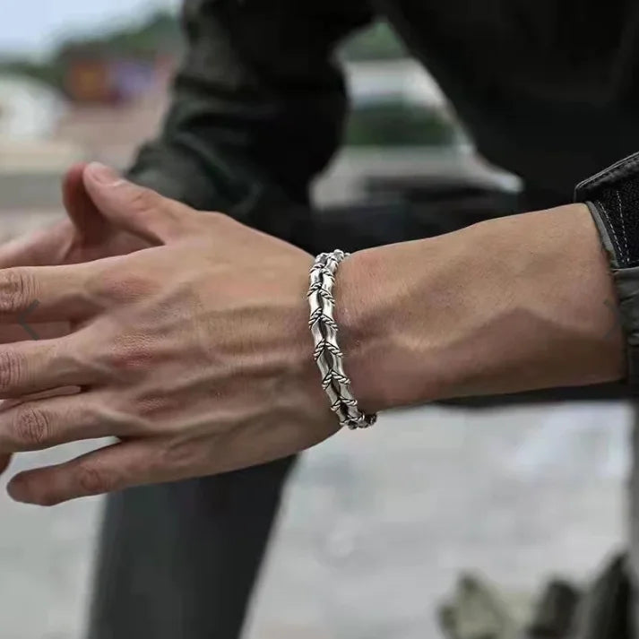 Silver hand-woven personalized retro opening adjustable bracelet