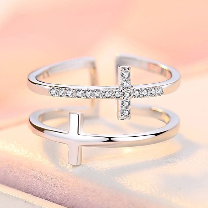 GLORY DOUBLE CROSS RING - (ADJUSTABLE)
