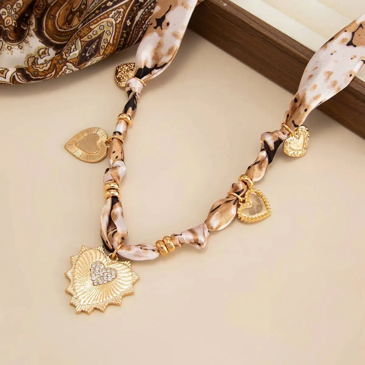 Sophisticated Leopard Silk Heart Necklace
