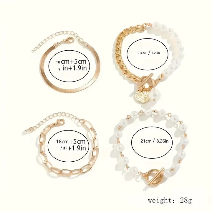 Stylish 4-piece gold bracelet set