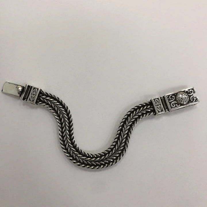 Silver Embossed Auspicious Pattern Custom Roman Vintage Bracelet