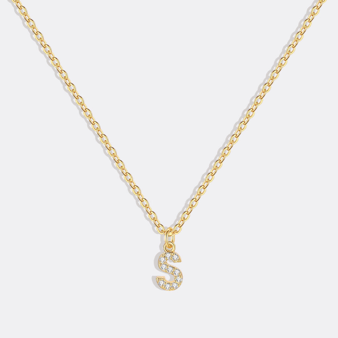 Gold Pavé Uppercase Initial Necklace