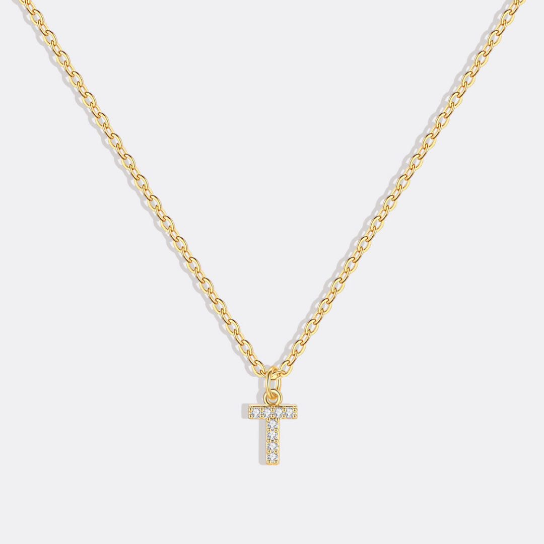 Gold Pavé Uppercase Initial Necklace
