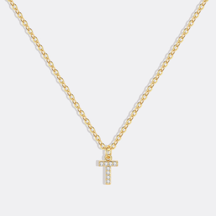Gold Pavé Uppercase Initial Necklace