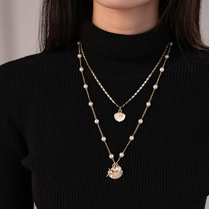 Pearl and Shell Pendant Necklace Set