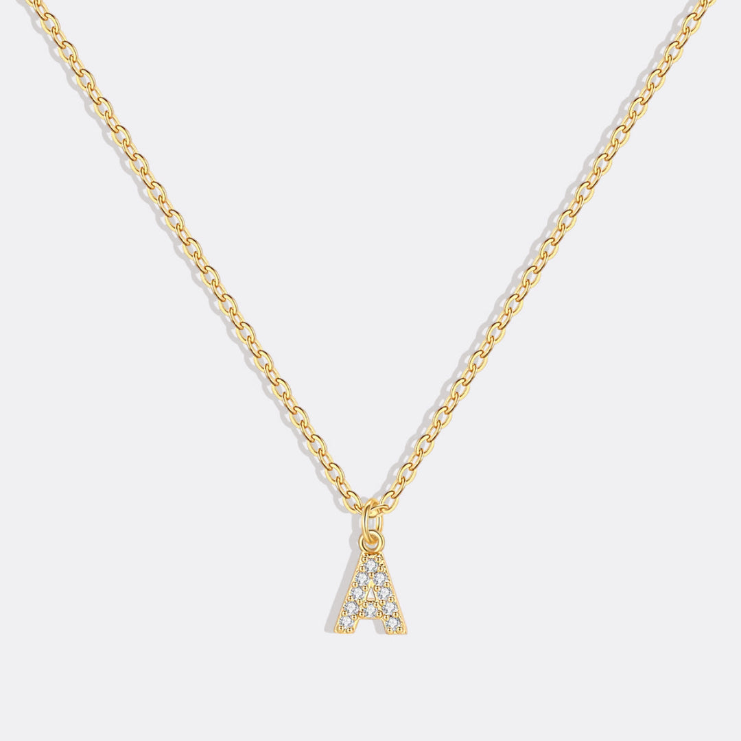 Gold Pavé Uppercase Initial Necklace