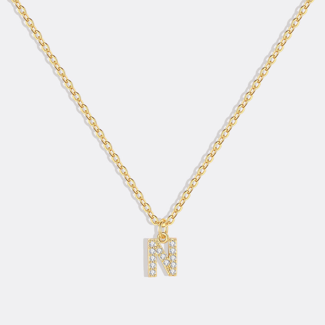 Gold Pavé Uppercase Initial Necklace