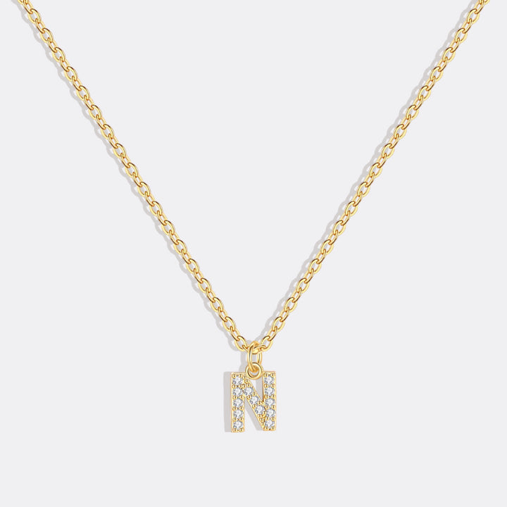 Gold Pavé Uppercase Initial Necklace