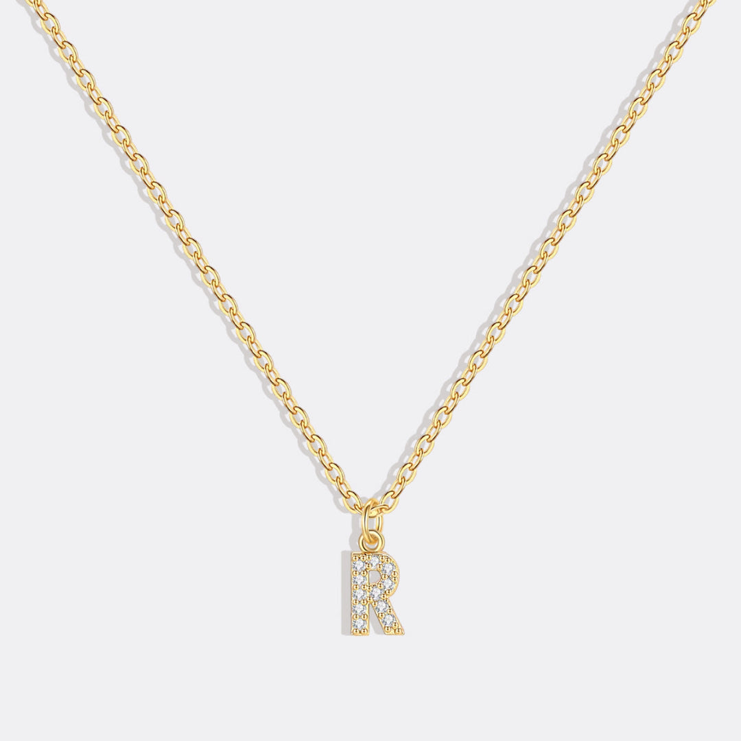 Gold Pavé Uppercase Initial Necklace