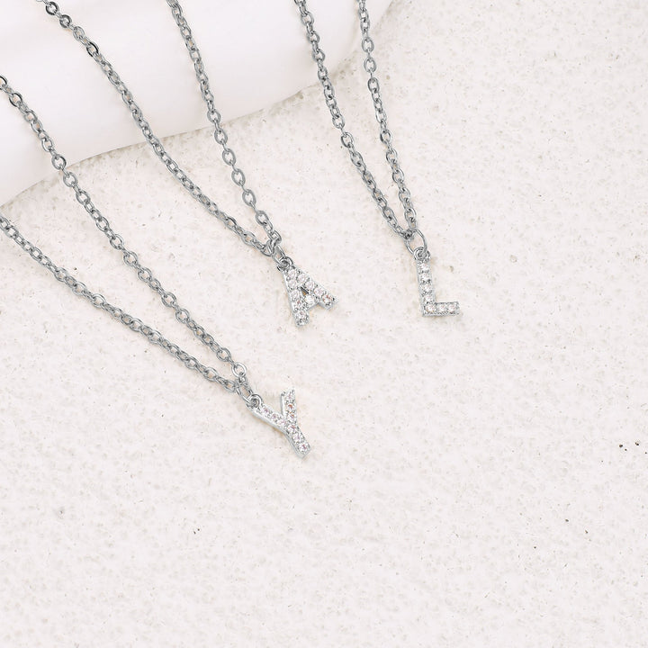 Sterling Silver Pavé Uppercase Initial Necklace
