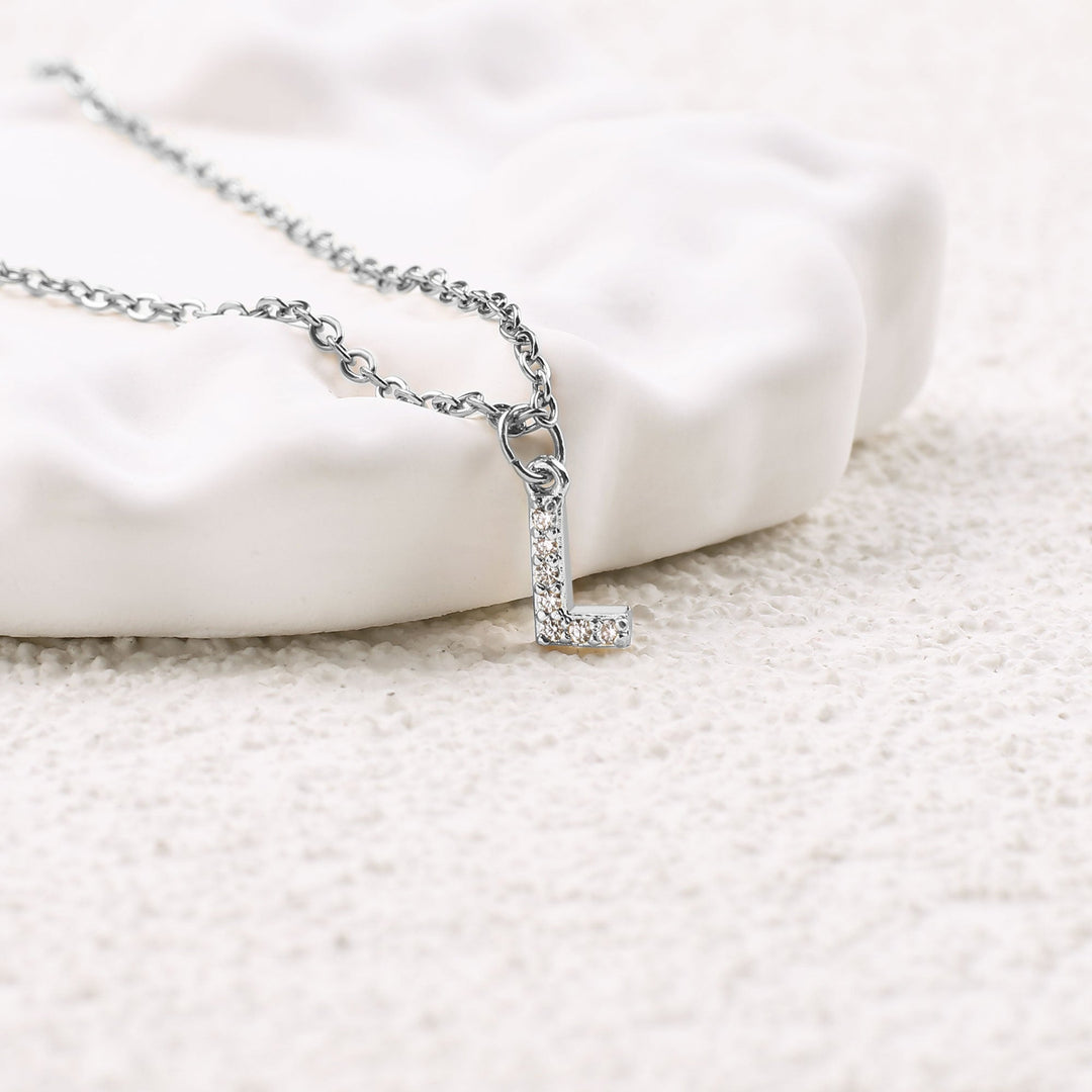 Sterling Silver Pavé Uppercase Initial Necklace