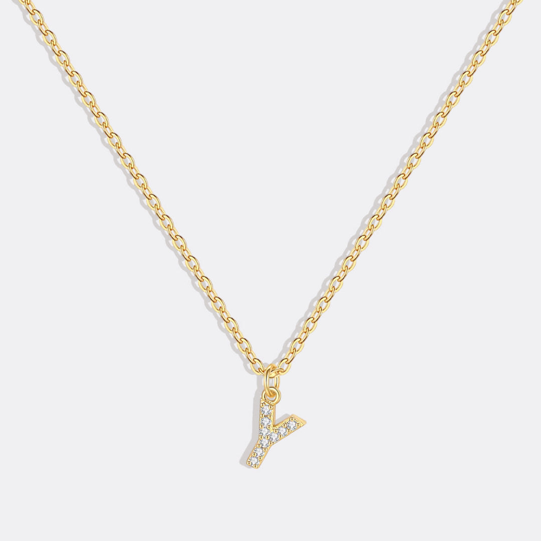 Gold Pavé Uppercase Initial Necklace