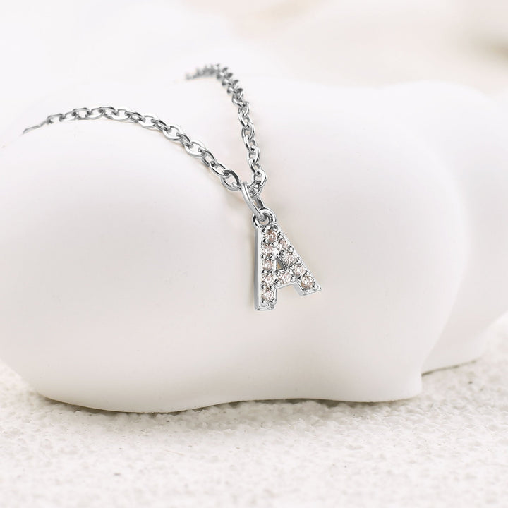 Sterling Silver Pavé Uppercase Initial Necklace