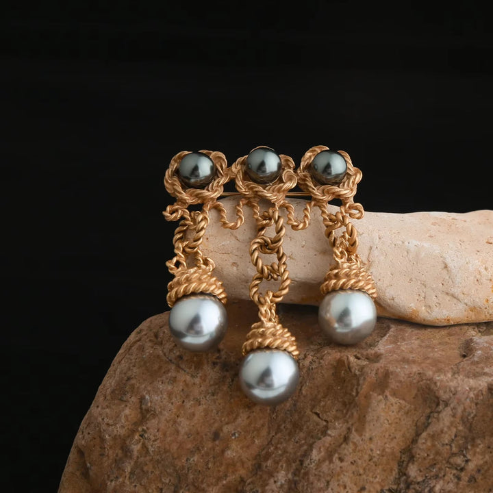 Gilded Knot Pearl Brooch