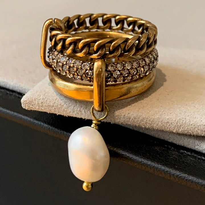 Gilded Pearl Drop Ring