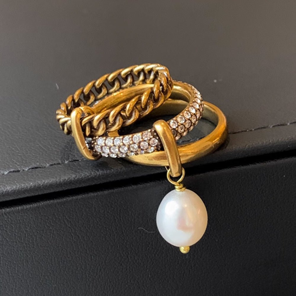 Gilded Pearl Drop Ring