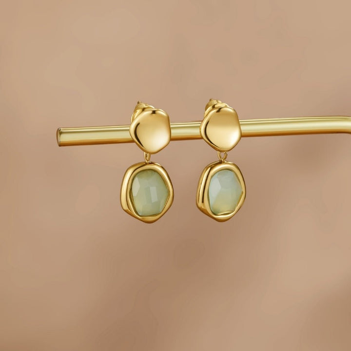 Gold Hanging Earrings Aquamarine