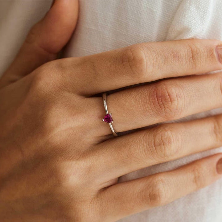 For Love - Engraved Heart Birthstone Ring