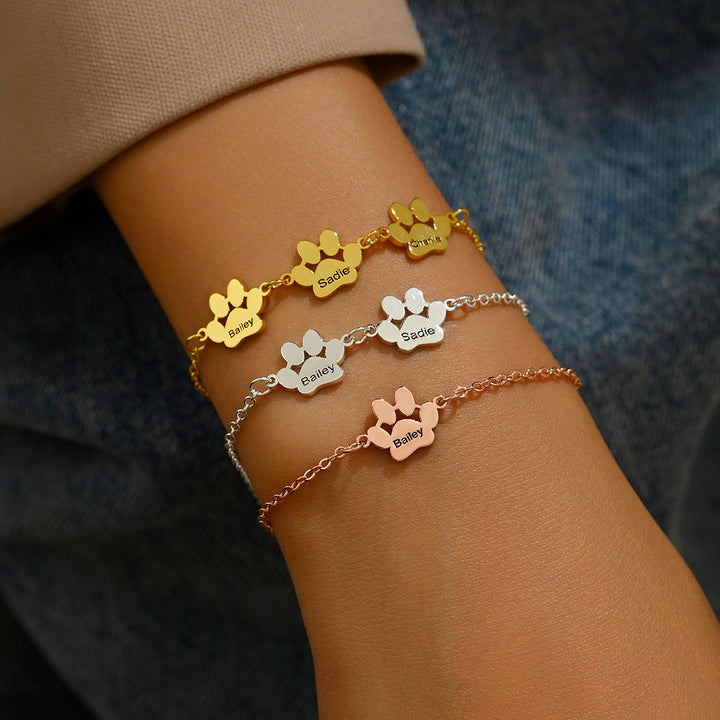 Custom Engraved Paw Print Bracelet