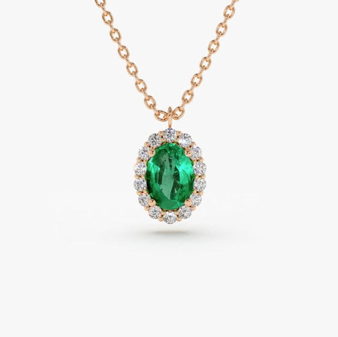 Vintage Petite Emerald Halo Necklace