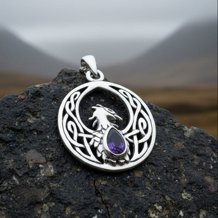 Celtic Rising Phoenix Necklace in Sterling Silver
