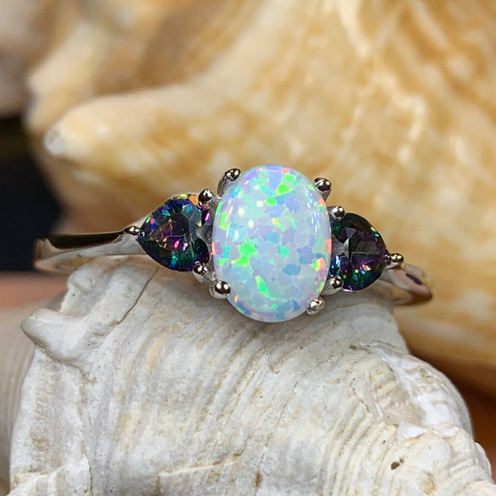 Aubrette Opal Celtic Ring in Sterling Silver