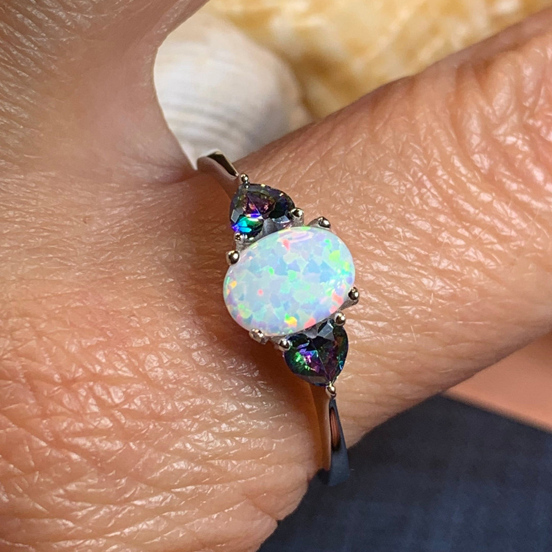 Aubrette Opal Celtic Ring in Sterling Silver