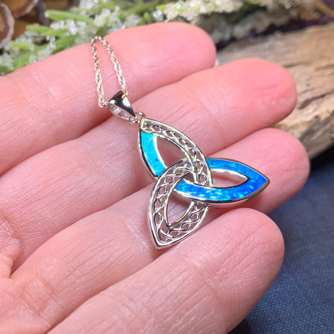 Fire Opal Celtic Knot Necklace in Sterling Silver
