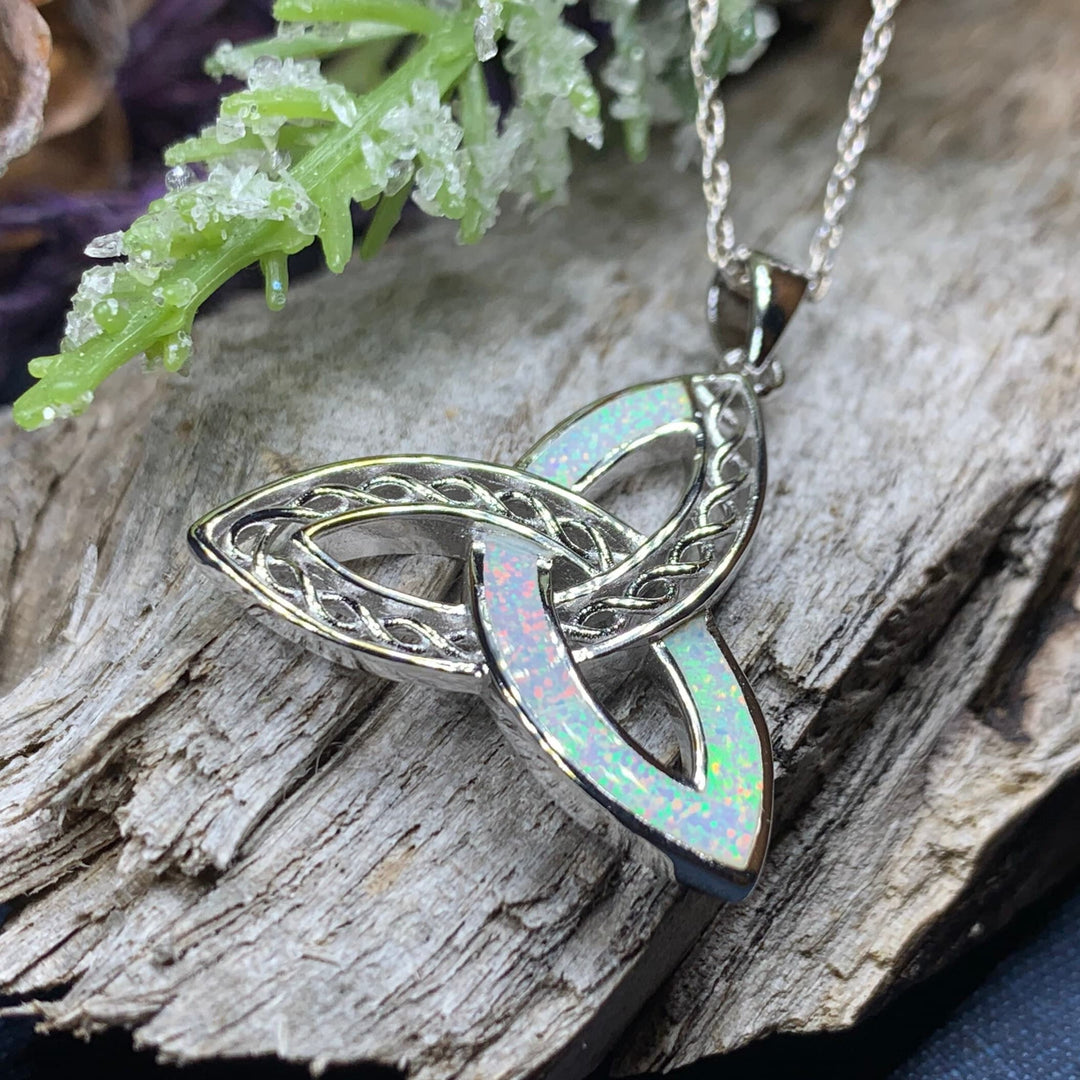 Fire Opal Celtic Knot Necklace in Sterling Silver