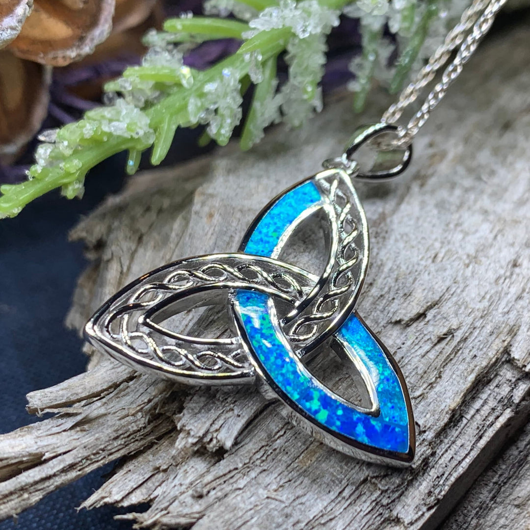 Fire Opal Celtic Knot Necklace in Sterling Silver