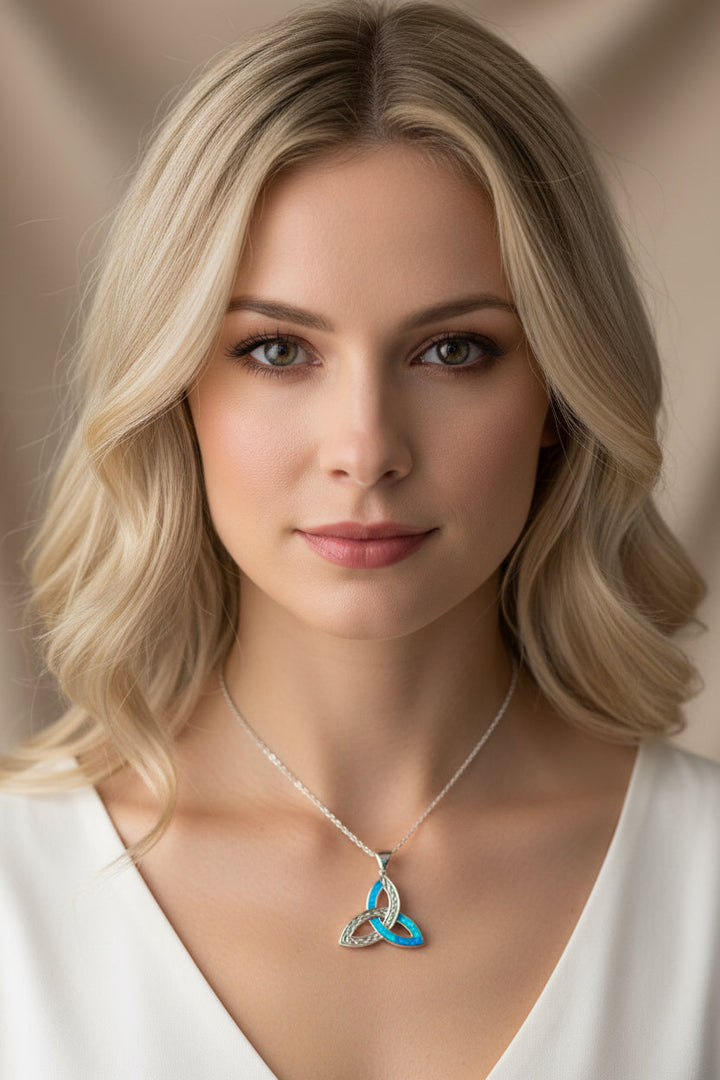 Fire Opal Celtic Knot Necklace in Sterling Silver