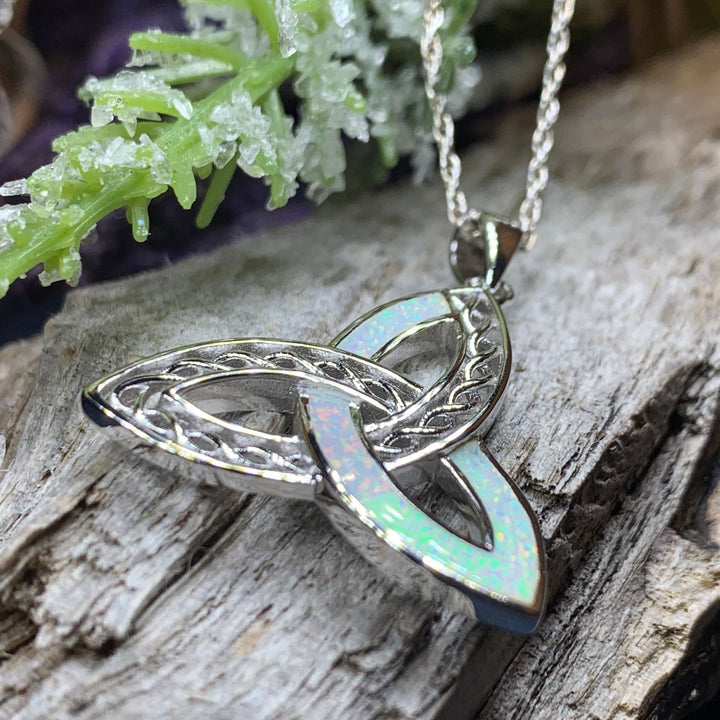 Fire Opal Celtic Knot Necklace in Sterling Silver