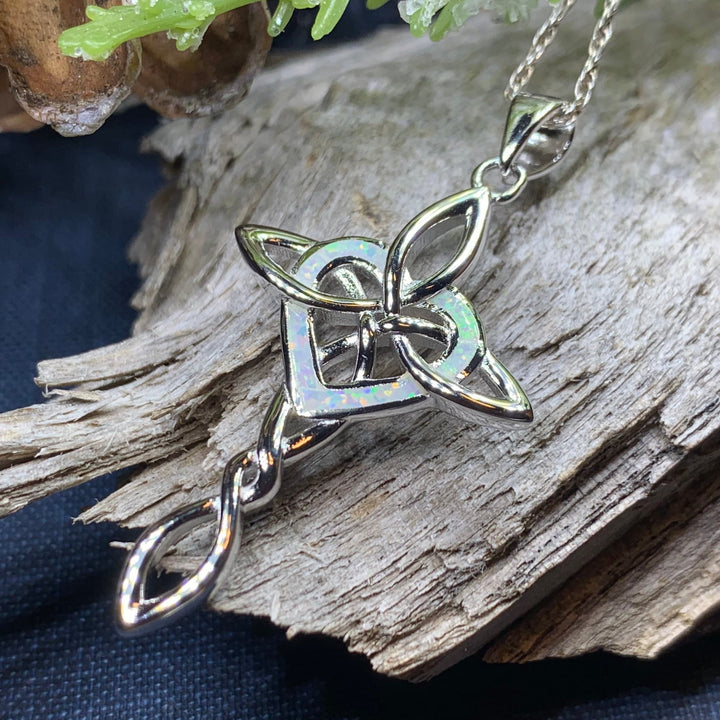 Aurora Opal Celtic Cross Necklace in Sterling Silver