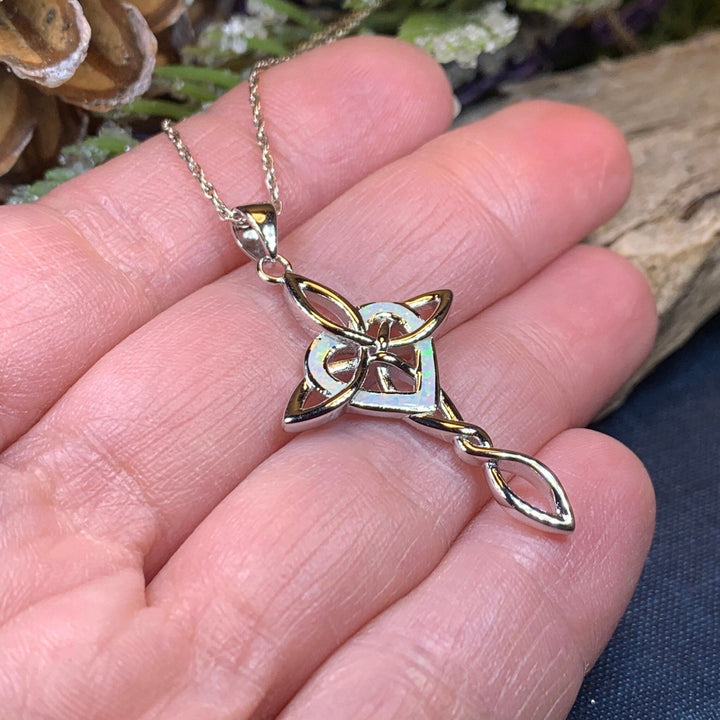 Aurora Opal Celtic Cross Necklace in Sterling Silver