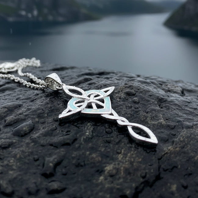 Aurora Opal Celtic Cross Necklace in Sterling Silver