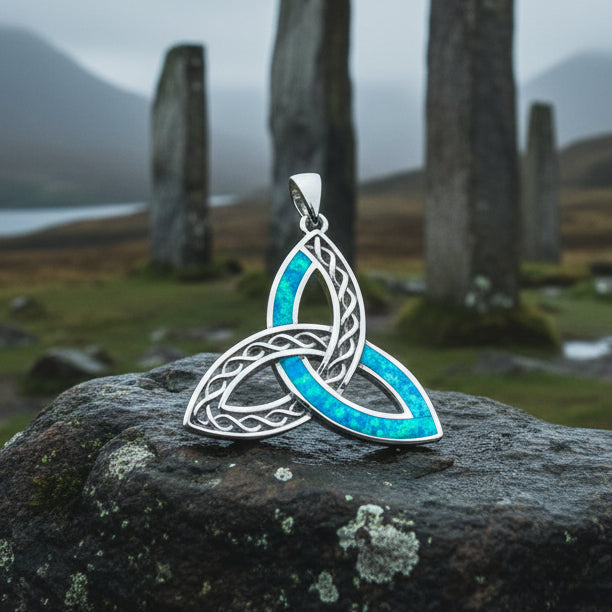 Fire Opal Celtic Knot Necklace in Sterling Silver