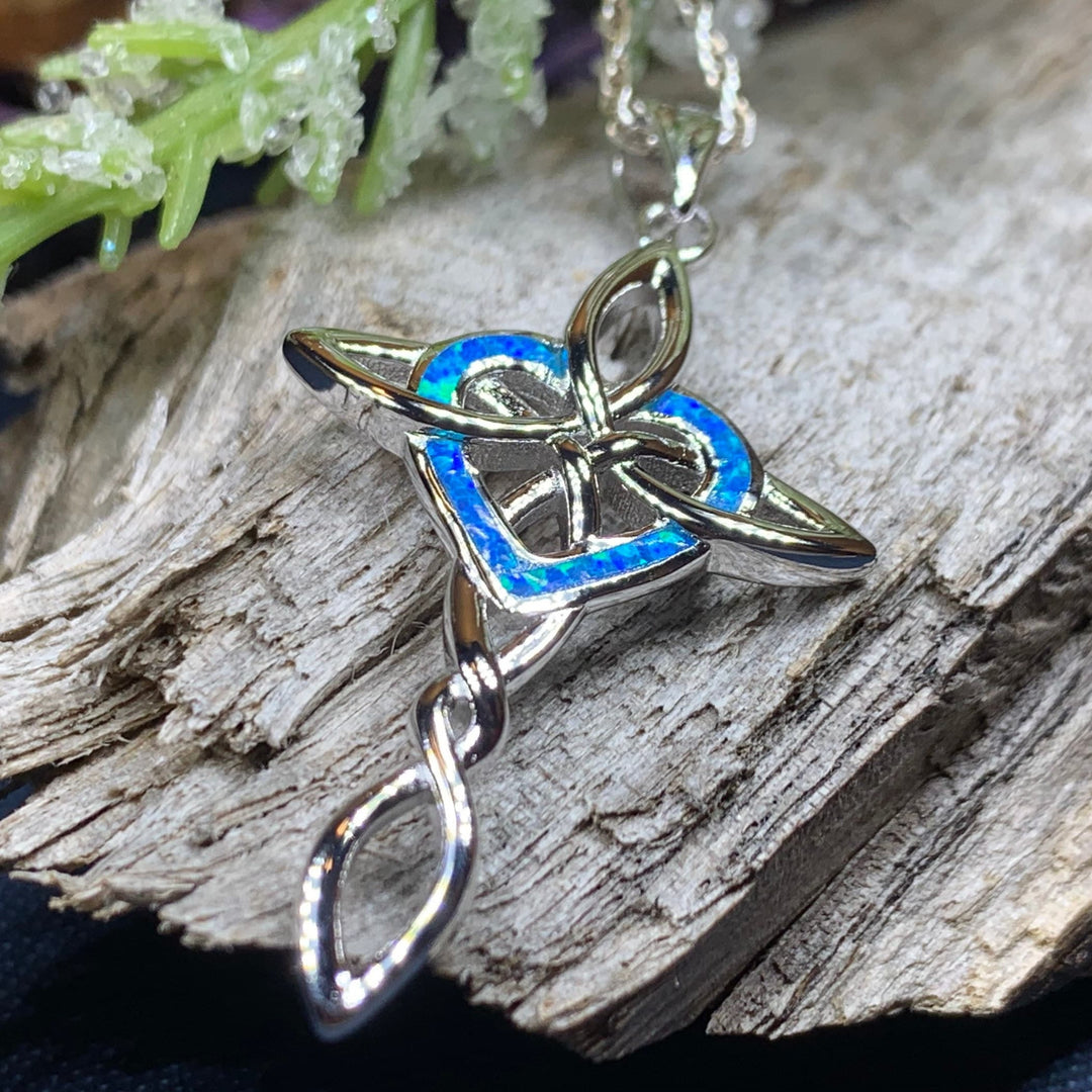 Aurora Opal Celtic Cross Necklace in Sterling Silver