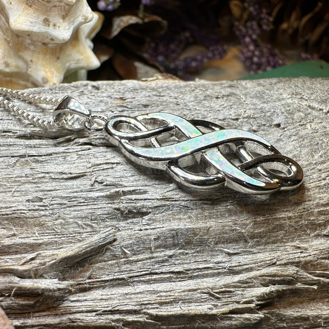 Fire Opal Celtic Infinity Necklace in Sterling Silver