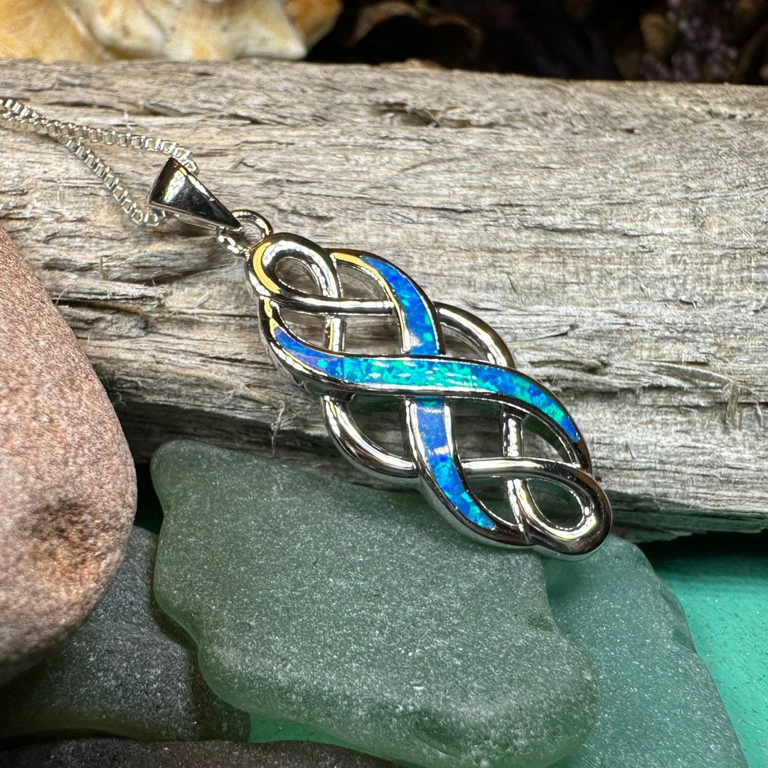Fire Opal Celtic Infinity Necklace in Sterling Silver