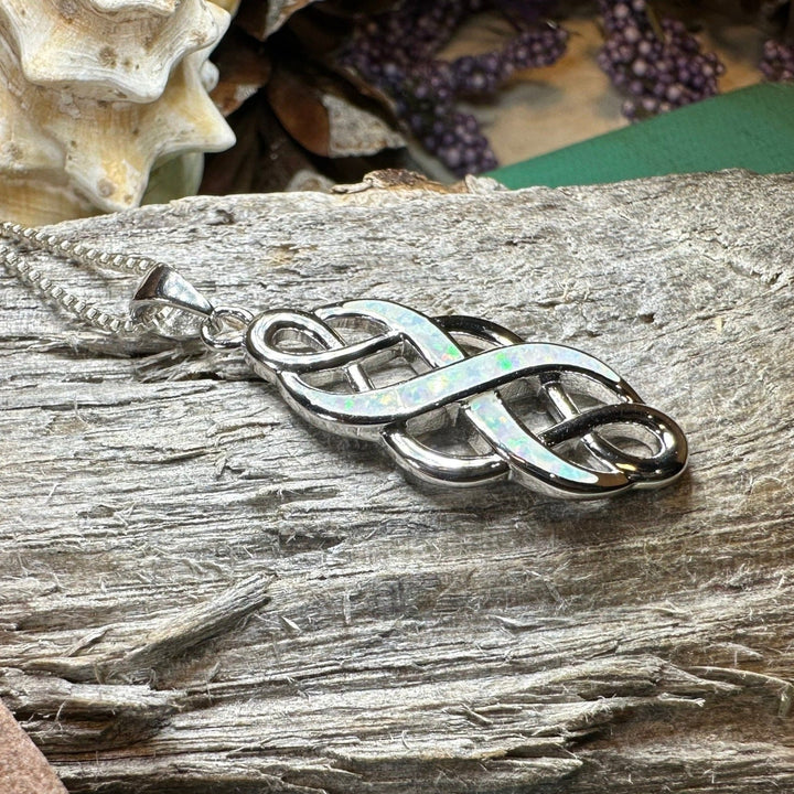 Fire Opal Celtic Infinity Necklace in Sterling Silver