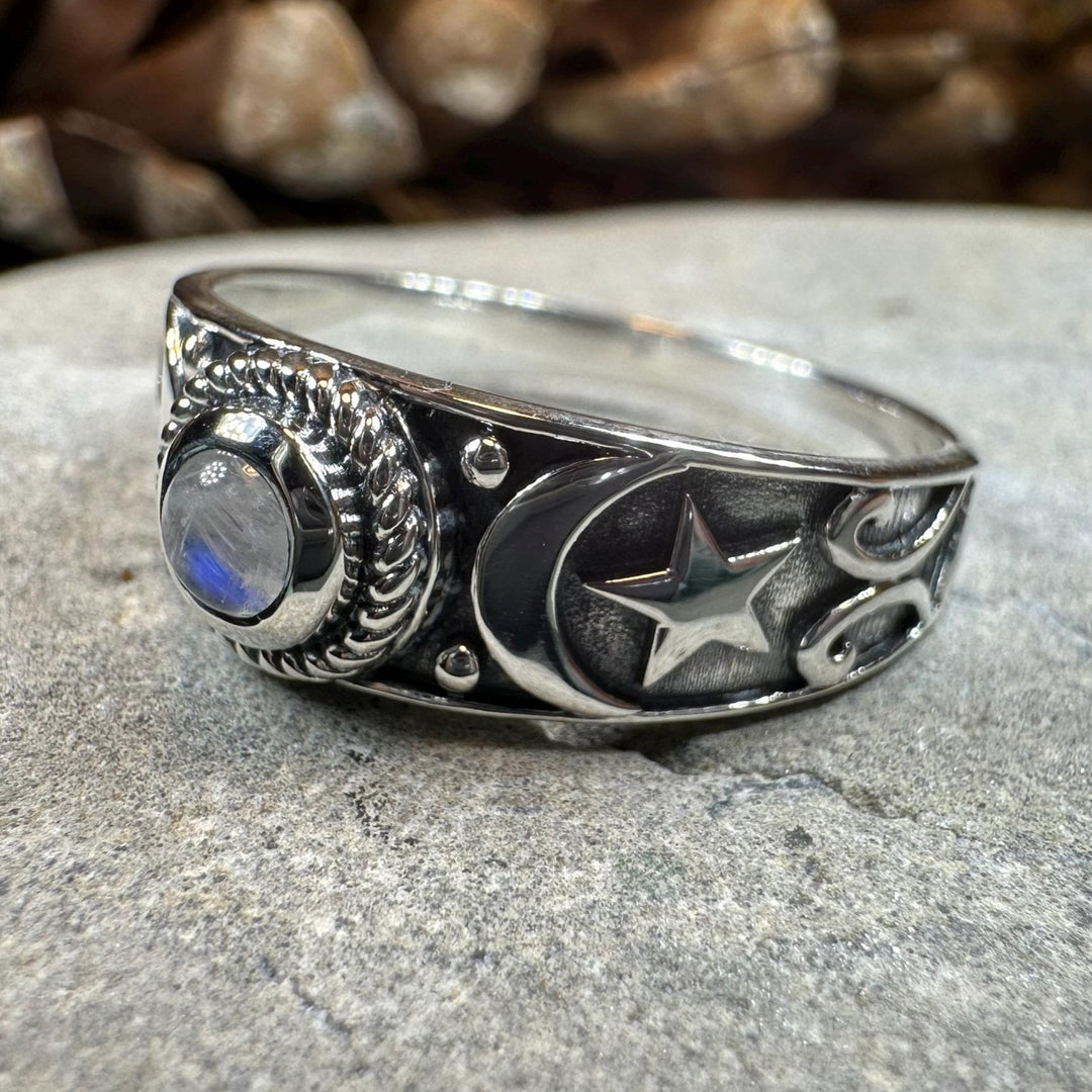 Locasta Crescent Moon & Stars Ring in Sterling Silver