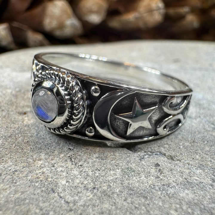 Locasta Crescent Moon & Stars Ring in Sterling Silver