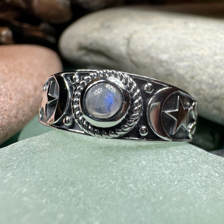 Locasta Crescent Moon & Stars Ring in Sterling Silver